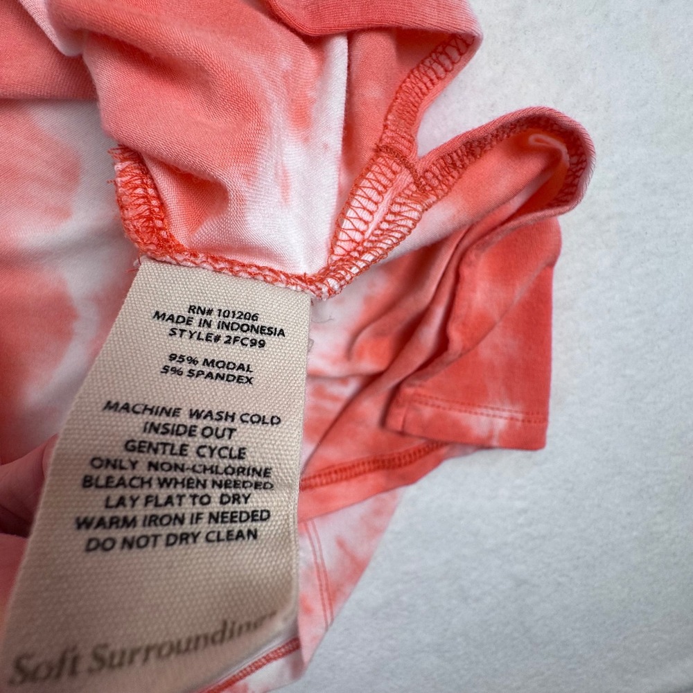 Soft Surroundings Tie Dye Tunic Top S‎ Coral Jersey Stretch Asymmetrical Resort - Picture 8 of 12